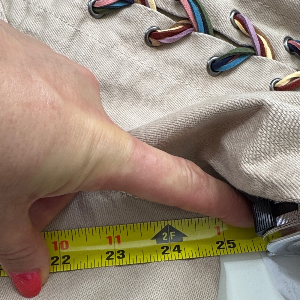 Peace Love World Cream Jean Jacket with Colorful Lace-Up Sleeves - Picture 11 of 15